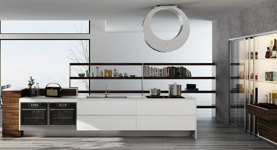 minimalist slab-front white kitchen cabinets modern style