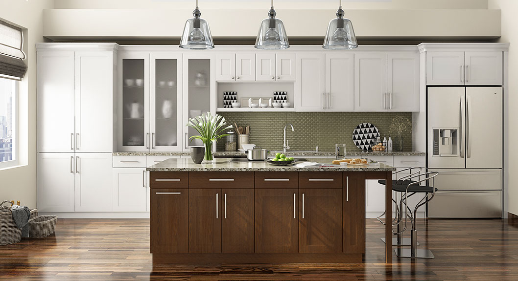 modern white shaker cabinets with stainless steel handles