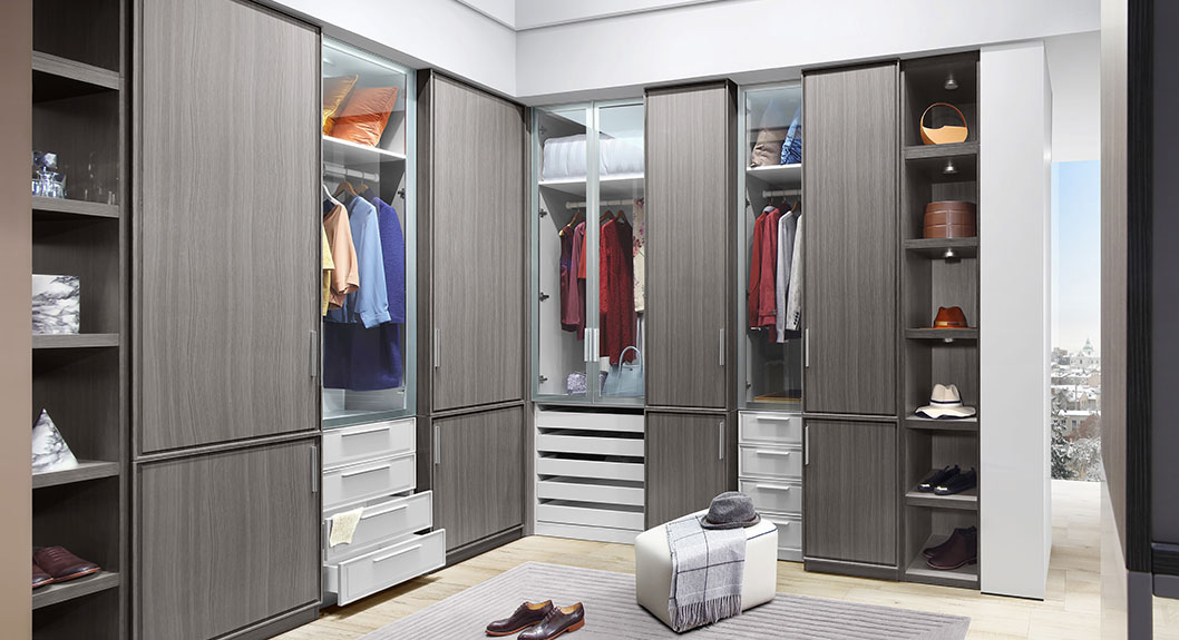modern grey wood veneer hinged door wardrobe