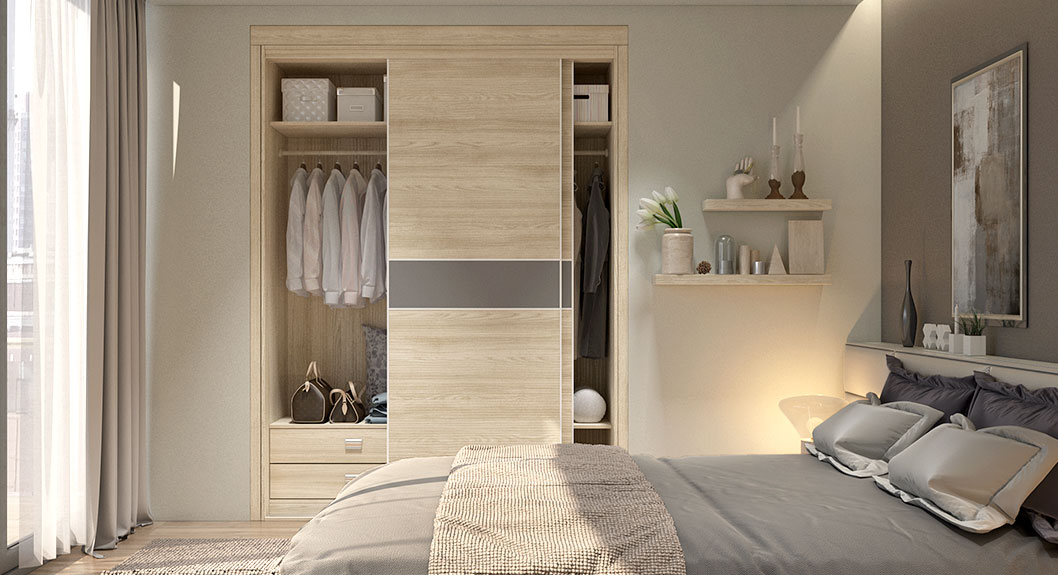 modern light oak veneer sliding wardrobe