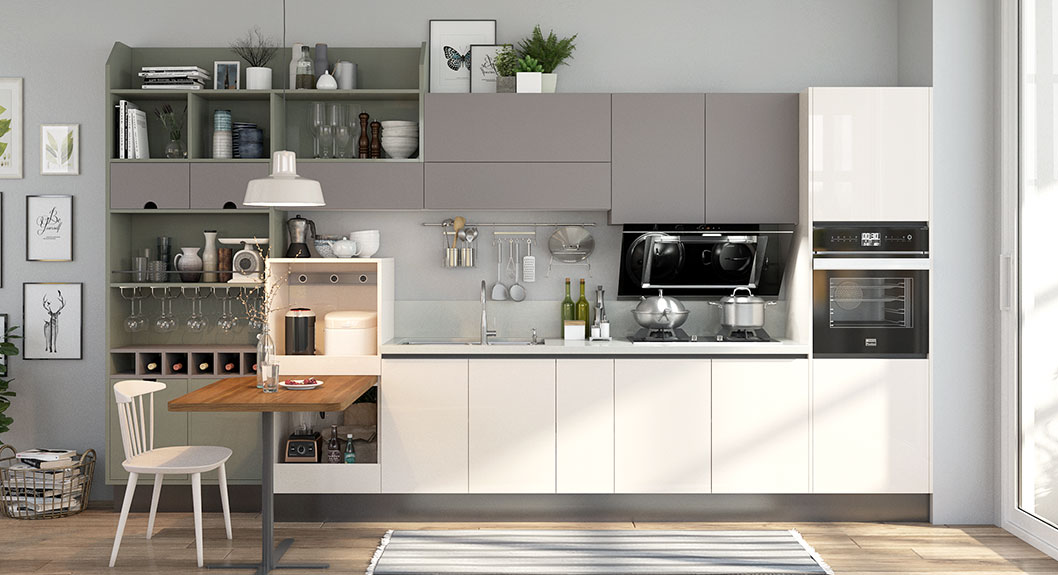 modern beige and grey kitchen cabinets
