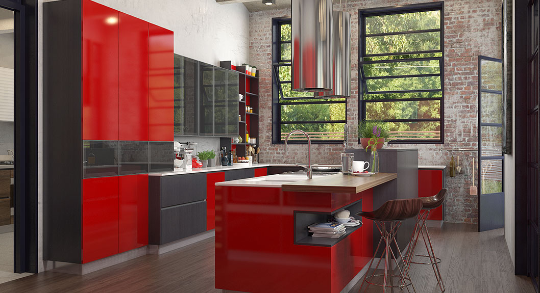 modern glossy white and grey kitchen cabinets