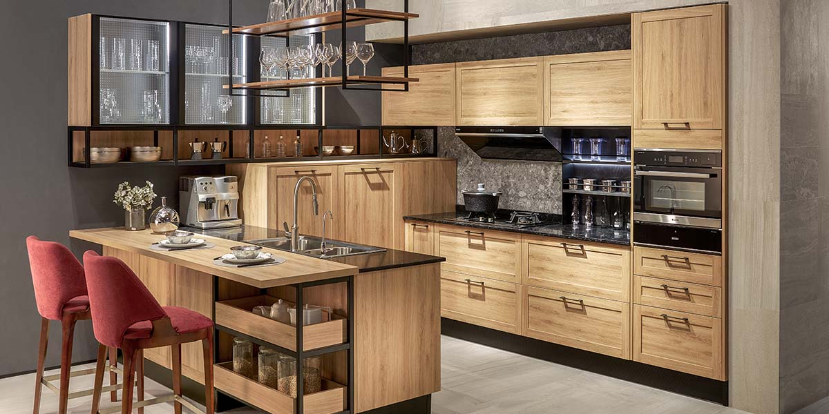 wood veneer shaker built-in kitchen cupboards