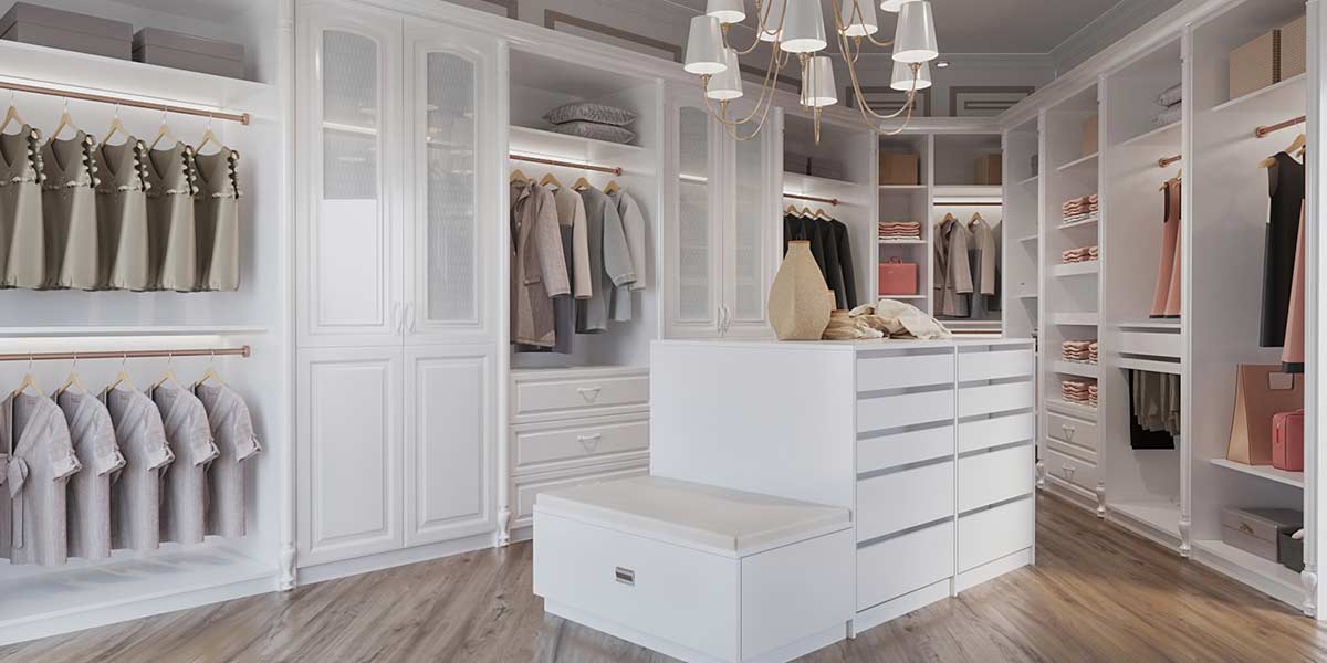 modern white lacquer large walk in wardrobe
