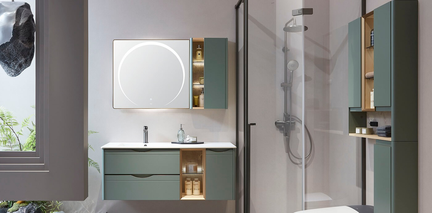 modern green floating vanity joinery design