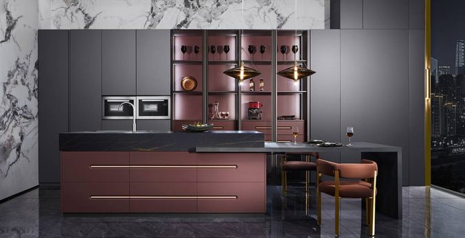 modern luxury black and red kitchen cabinets