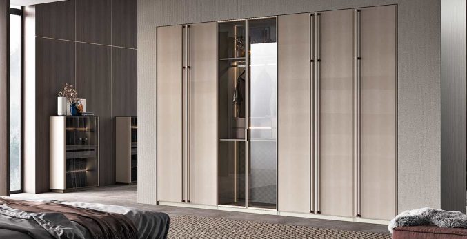 modern European wood veneer wardrobe with long handles