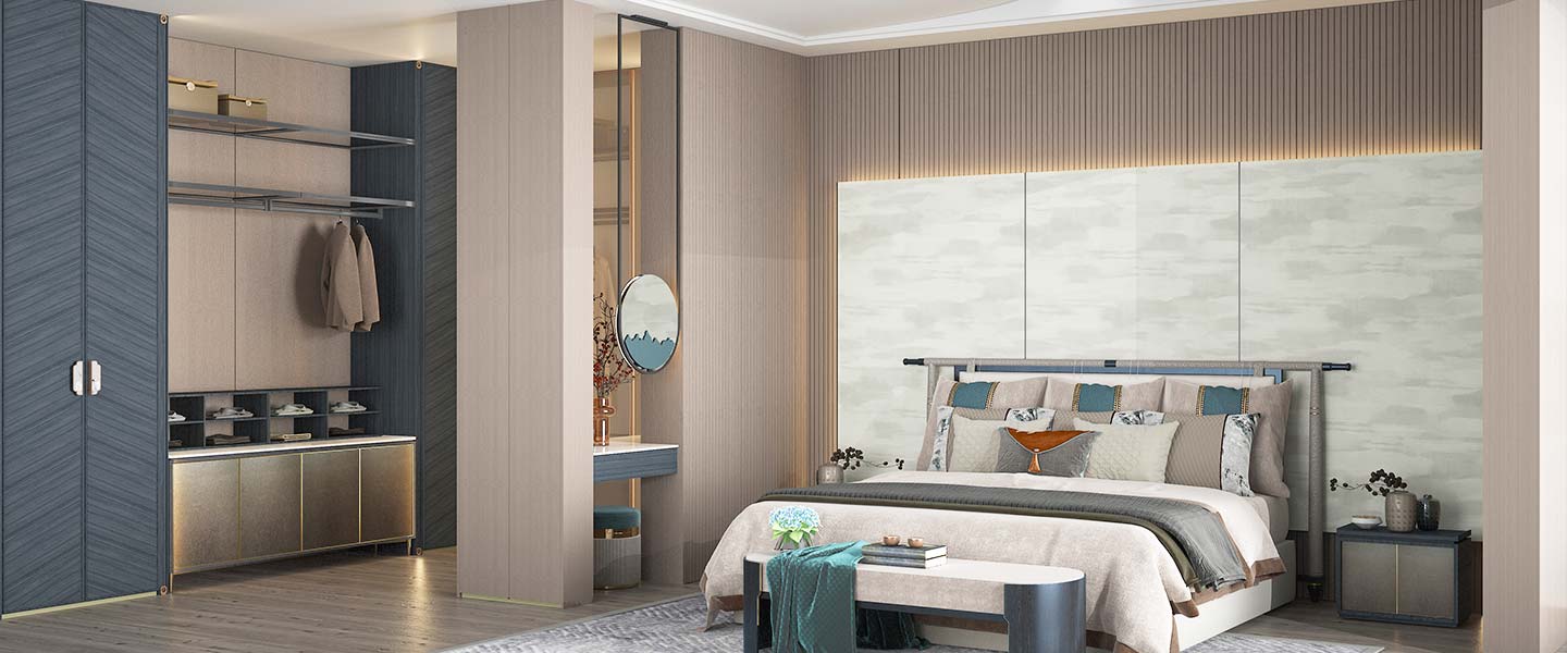 modern blue built-in wardrobe