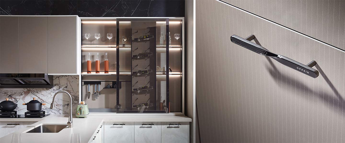 Grey Kitchen Cabinet with Glass Door For Sale - CAMON