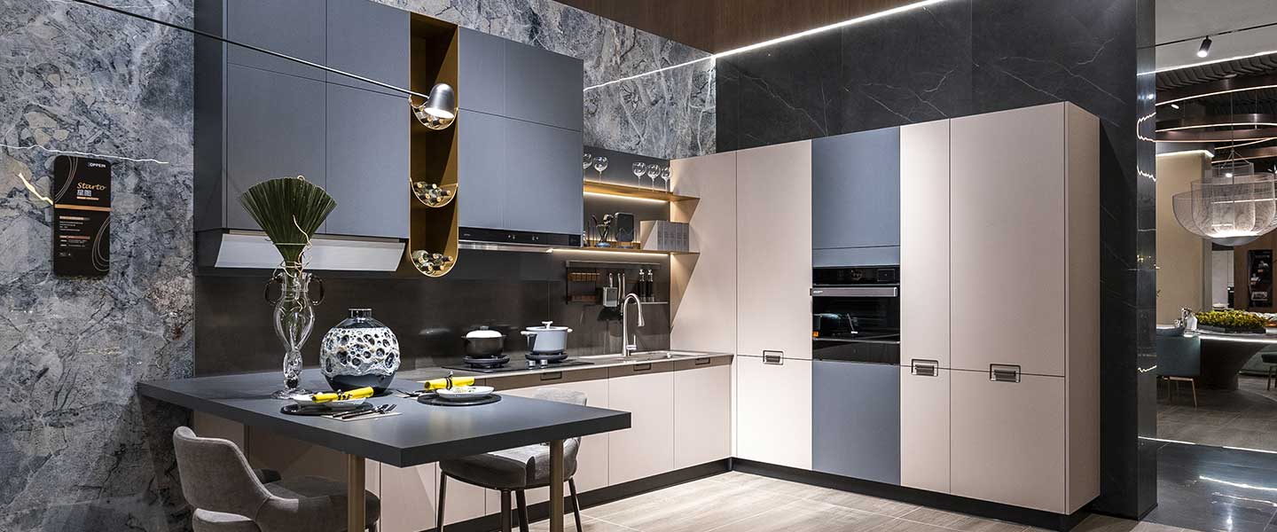 modern blue and white custom kitchen cabinets