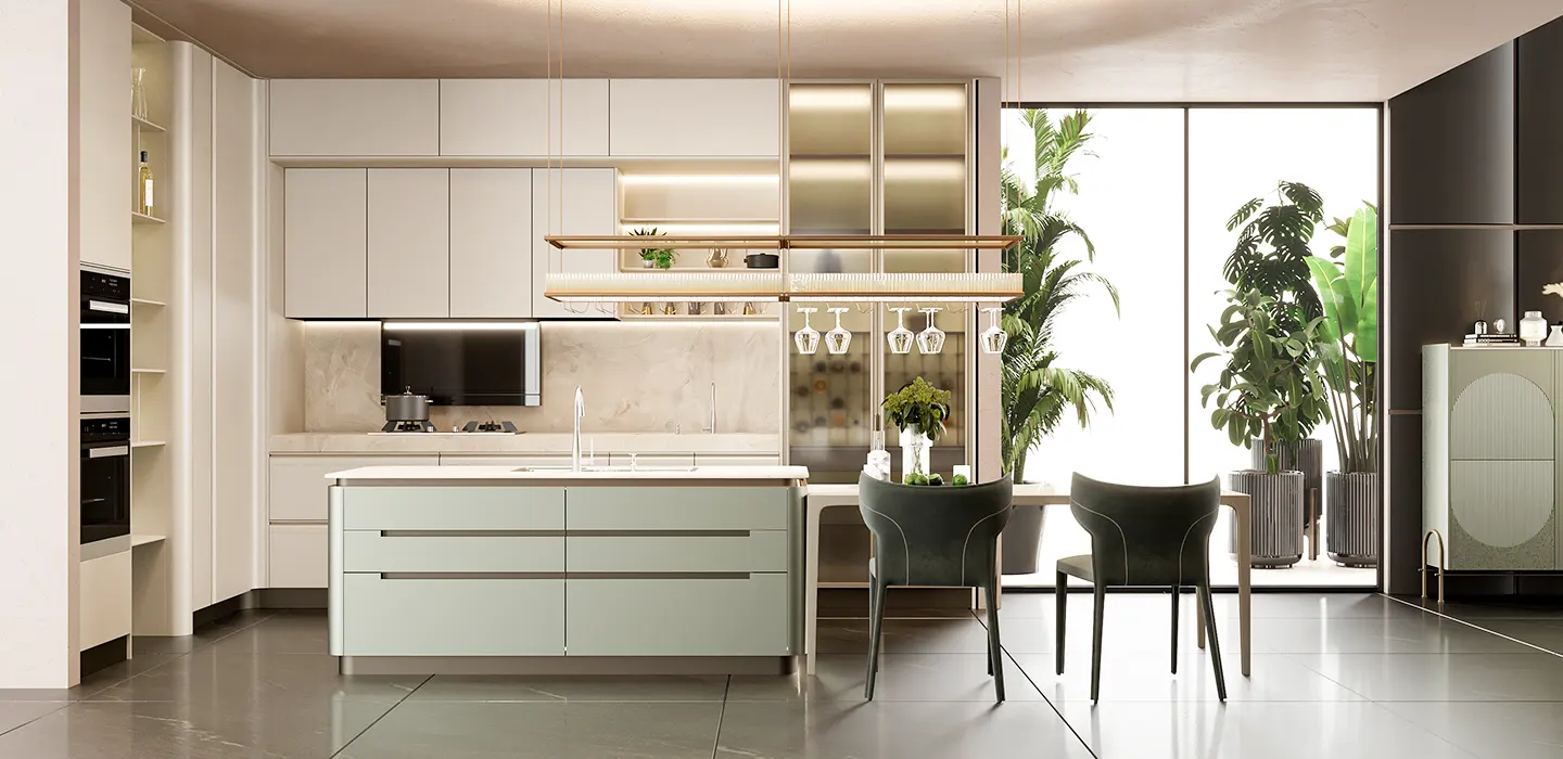 modern minimalist beige built-in kitchen cupboards