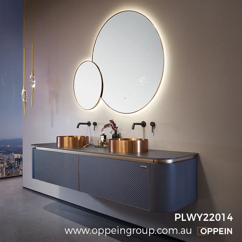 navy blue double sink bathroom vanity