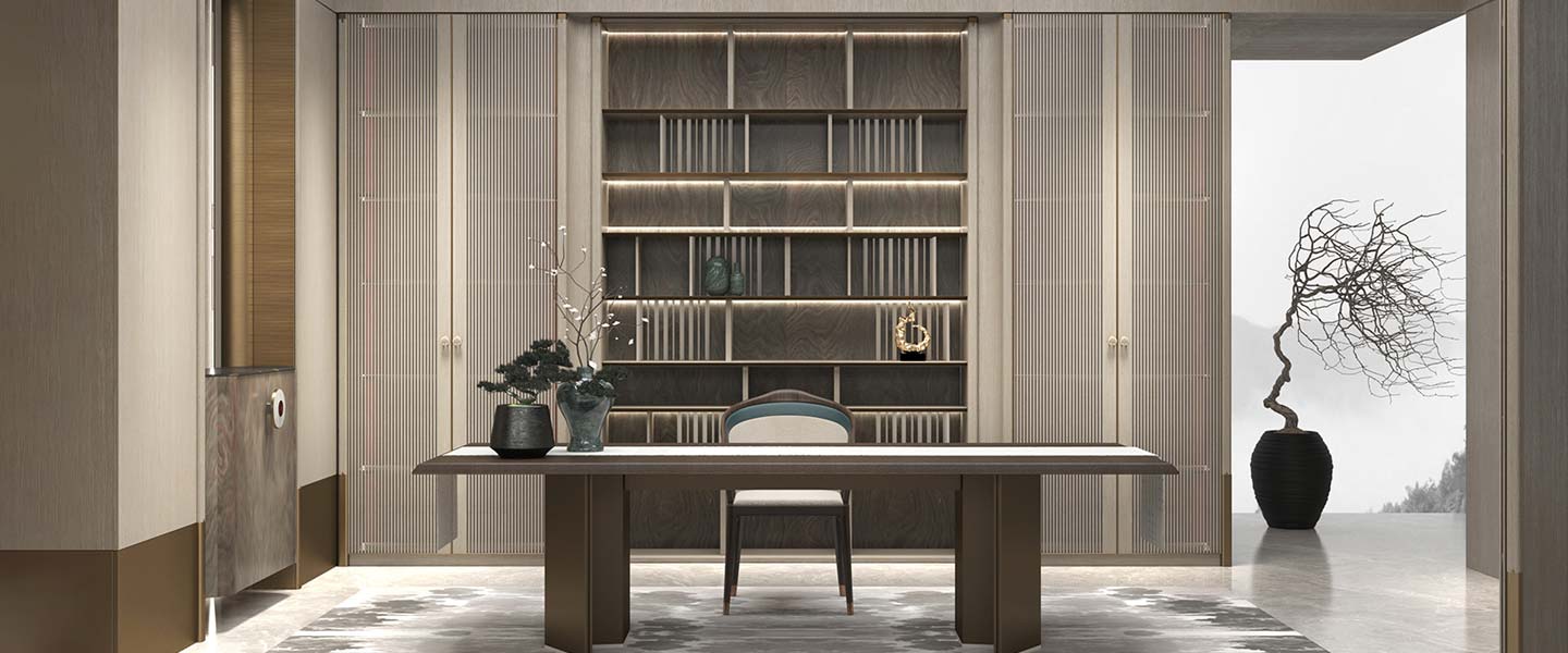 high end designer Chinese style home office custom joinery
