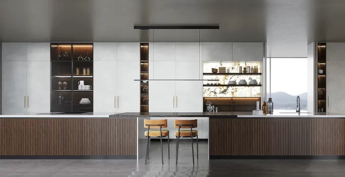 modern luxury European white kitchen cabinets with island