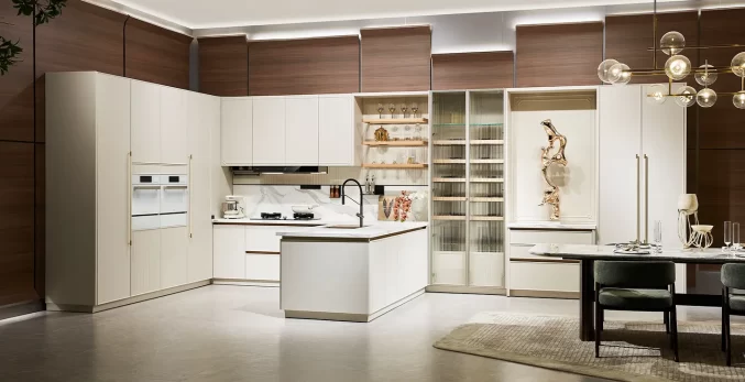 custom modern white l shaped kitchen cabinets with peninsula