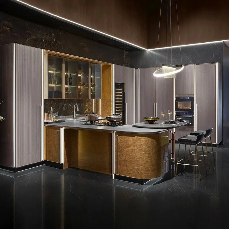 grey and gold modern kitchen cabinets