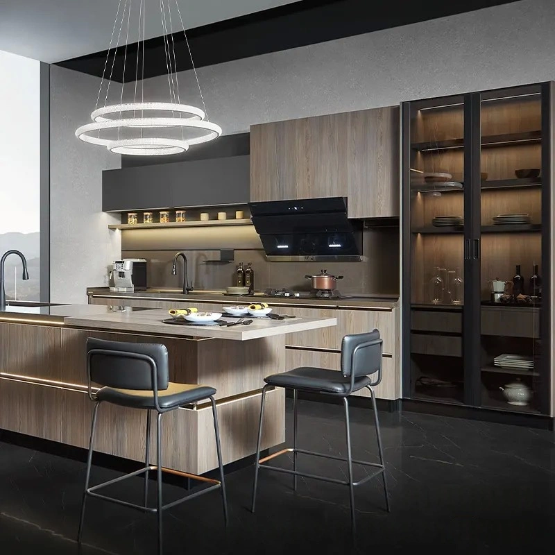 Modern Light Wood Textured Thermofoil Kitchen Cabinets