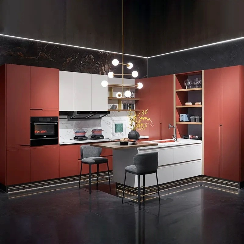 modern white and red kitchen cabinets
