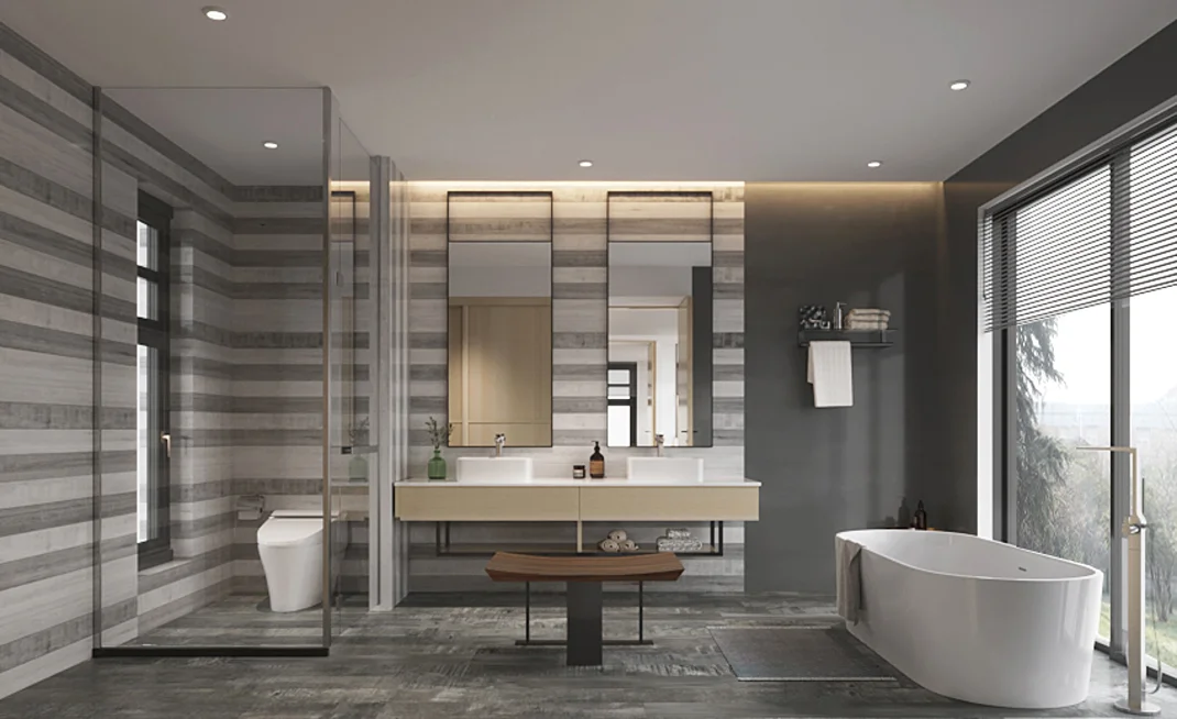 modern floating double bathroom vanity for hotel project