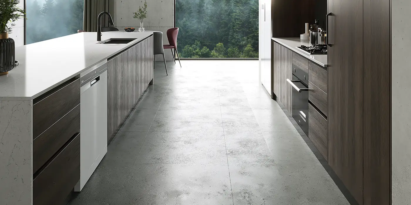 Modern Minimalist One Wall Dark Oak Kitchen Cabinets with an Island