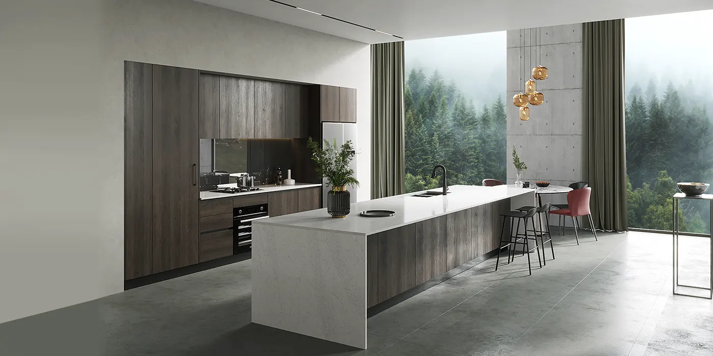 high quality dark oak veneer kitchen cabinets with island
