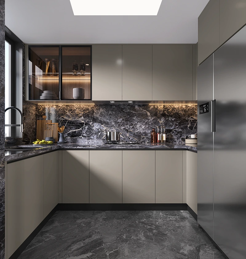 modern light grey closed kitchen design