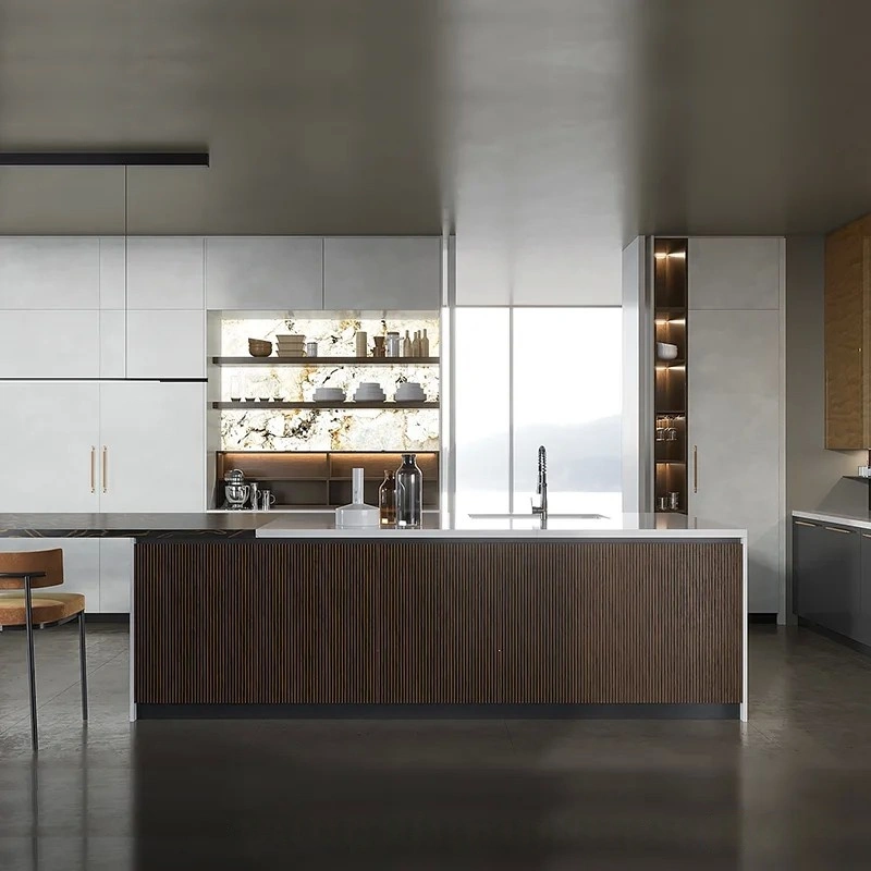 Luxury Wood Veneer European Kitchen Cabinet