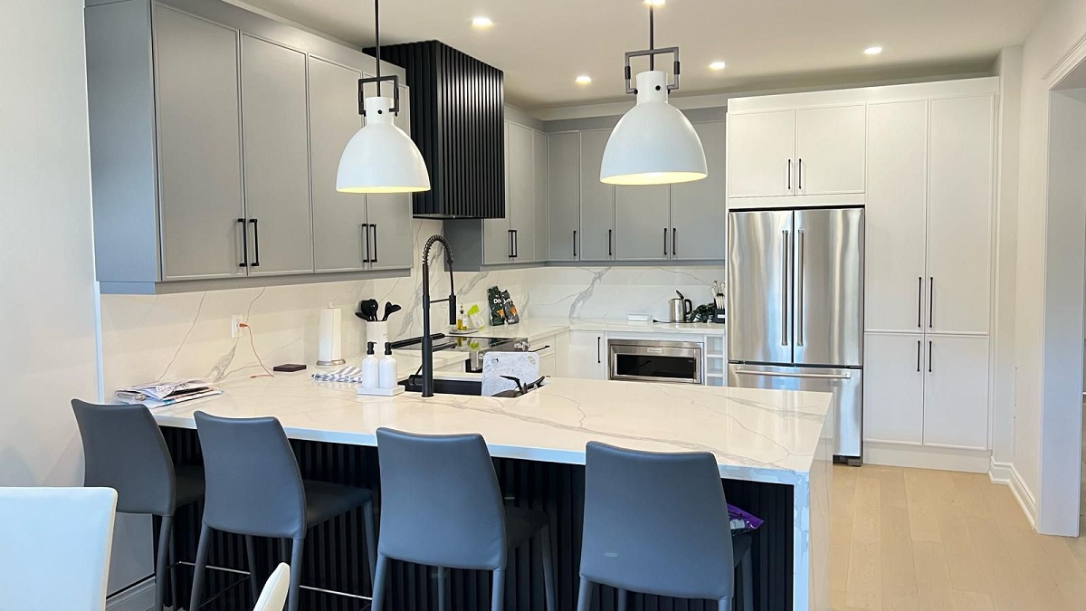 grey and white shaker style cabinets