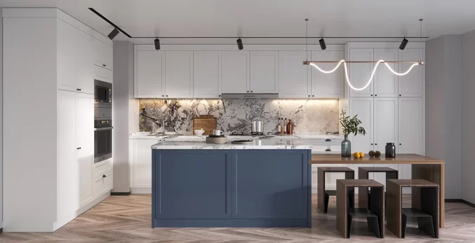 modern-l-shaped-white-floor-to-ceiling-large-shaker-style-kitchen-cabinets