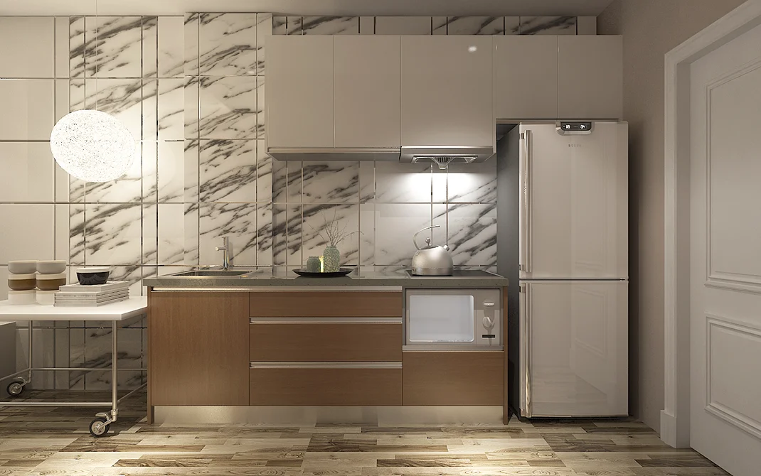 Compact kitchen cabinets in a student housing unit