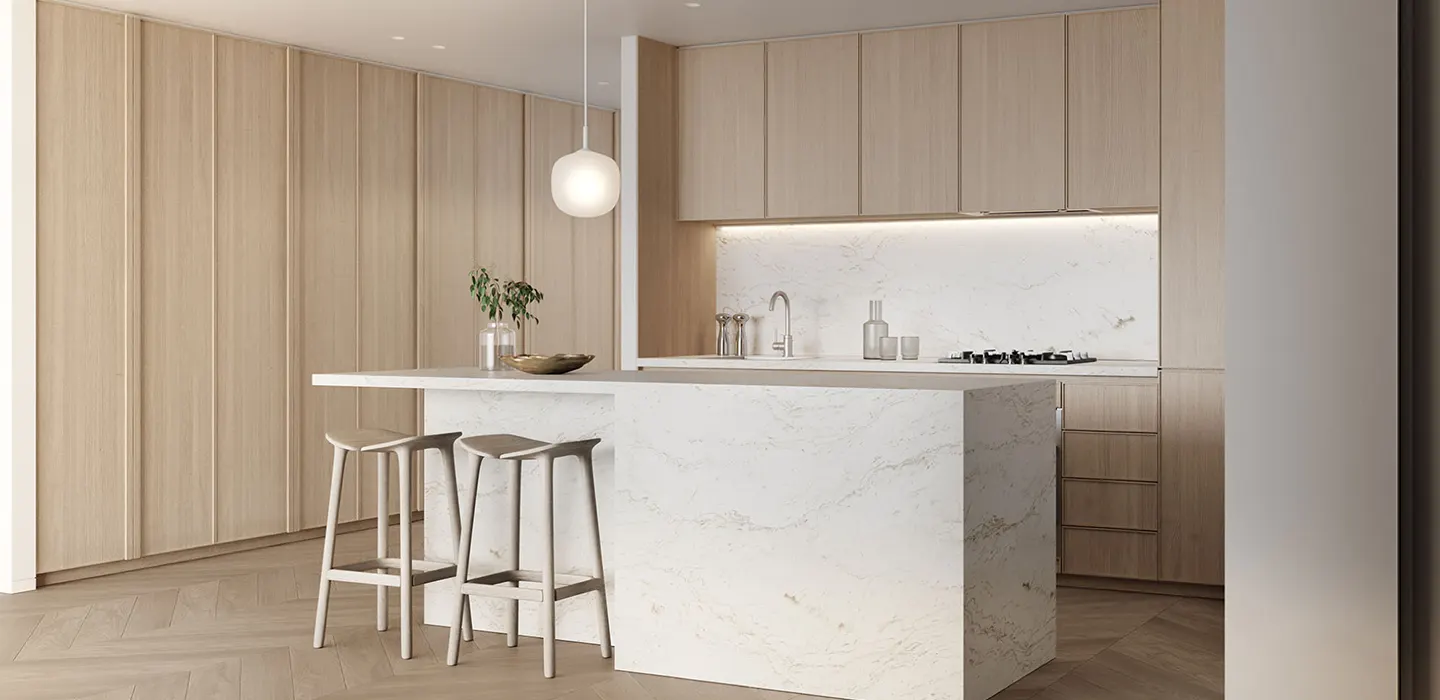 White oak kitchen cabinets in a modern kitchen